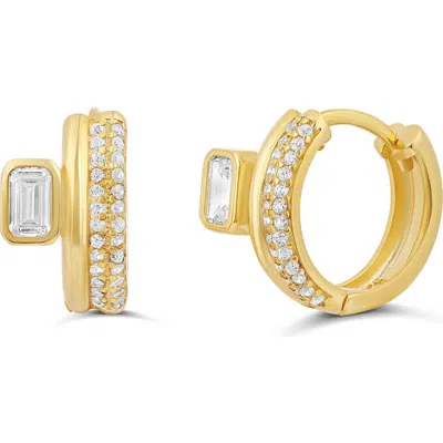 Shymi 14k Gold Plate Emerald Cut & Pav Huggie Hoop Earrings
