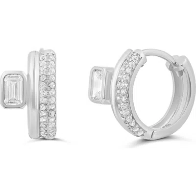 Shymi 14k Gold Plate Emerald Cut & Pav Huggie Hoop Earrings In Metallic
