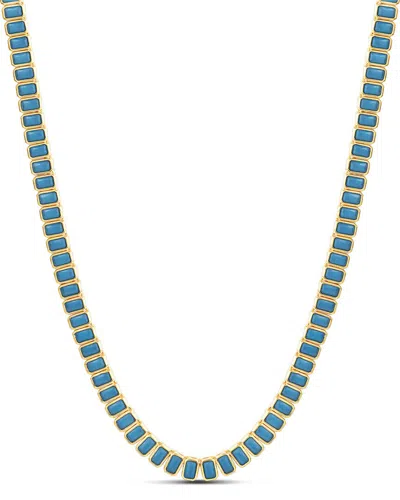Shymi Emerald Cut Simulated Turquoise Tennis Necklace In Blue