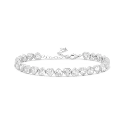 Shymi Alternating Bezel-set Heart Tennis Bracelet - .925 Sterling Silver, Rhodium-plated, Rhodium Plated, 