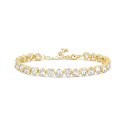 Shymi Alternating Bezel-set Heart Tennis Bracelet - .925 Sterling Silver, Rhodium-plated, Rhodium Plated,  In Purple