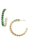 Shymi Bezel Heart Inside Out Hoop Earrings In Gold/green