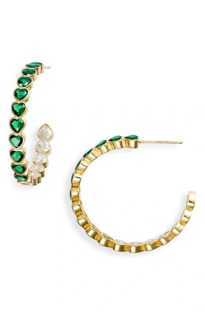 Shymi Bezel Heart Inside Out Hoop Earrings In Gold/green