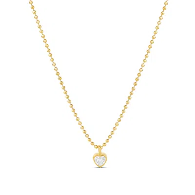 Shymi Bezel Heart Necklace - .925 Sterling Silver, Rhodium-plated, Cubic Zirconia Detailing, Beaded Ball C In Pink