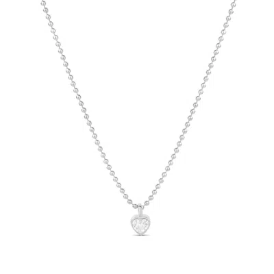 Shymi Bezel Heart Necklace - .925 Sterling Silver, Rhodium-plated, Cubic Zirconia Detailing, Beaded Ball C In Pink