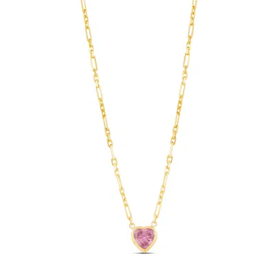 Shymi Bezel Heart Paperclip Necklace - .925 Sterling Silver, 14k Gold-plated - Rhodium Plated, Cubic Zirco