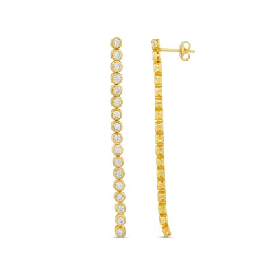 Shymi Bezel Set Tennis Drop Earrings - .925 Sterling Silver, Rhodium Plated, Cubic Zirconia Detailing In Gold