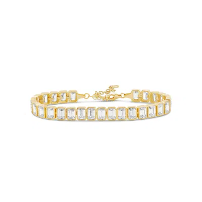 Shymi Bezel-set Emerald Shape Tennis Statement Bracelet - .925 Sterling Silver, 14k Gold-plated, Rhodium P