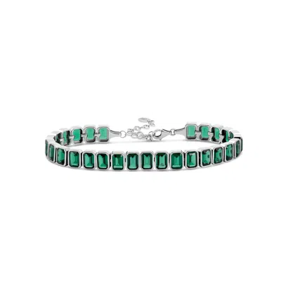 Shymi Bezel-set Emerald Shape Tennis Statement Bracelet - .925 Sterling Silver, 14k Gold-plated, Rhodium P In Green