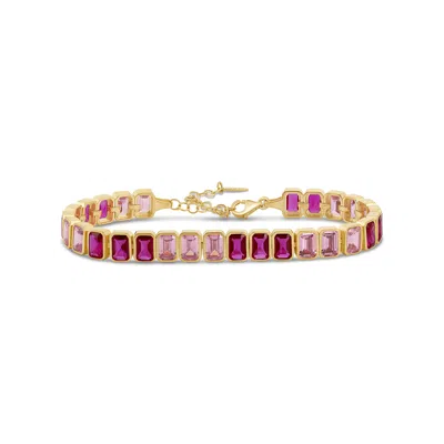 Shymi Bezel-set Emerald Shape Tennis Statement Bracelet - .925 Sterling Silver, 14k Gold-plated, Rhodium P In Multi