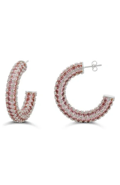 Shymi Colored Crystal Pavé Hoop Earrings In Red
