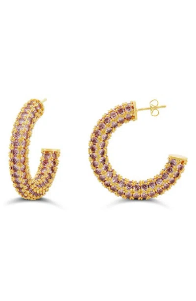 Shymi Colored Crystal Pavé Hoop Earrings In Gold