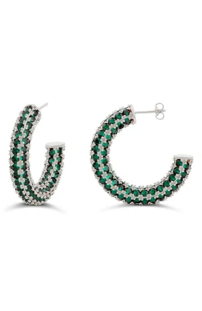 Shymi Colored Crystal Pavé Hoop Earrings In Green