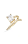 Shymi Cubic Zirconia Bypass Statement Ring In Gold/white