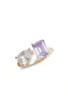 Shymi Cubic Zirconia Cocktail Ring In Gold/purple