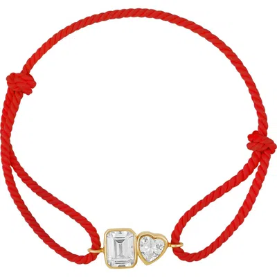 Shymi Cubic Zirconia Corded Slider Bracelet In Red