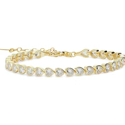 Shymi Cubic Zirconia Heart Tennis Bracelet In Gold/white