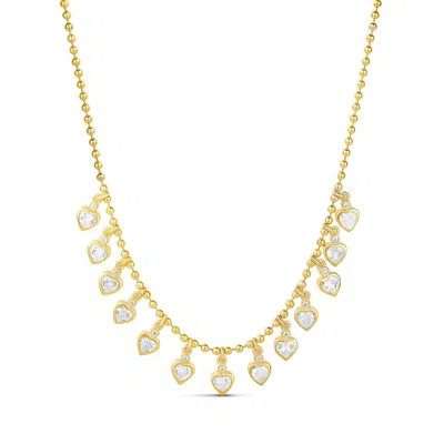 Shymi Dangling Fancy Hearts Necklace - .925 Sterling Silver, 14k Gold-plated, Cubic Zirconia Detailing, Be