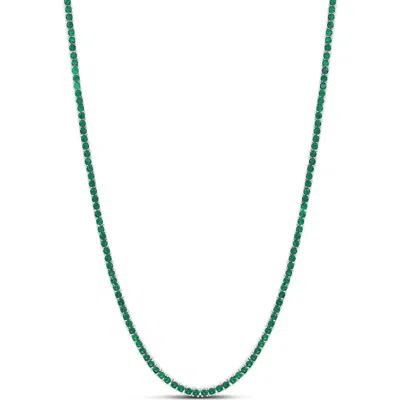 Shymi Emerald 2mm Tennis Necklace In Silver/emerald