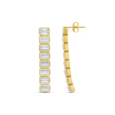 Shymi Emerald Bezel-set Drop Earrings - .925 Sterling Silver, Rhodium Plated, Cubic Zirconia Stones, Day T In Gold