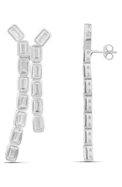 Shymi Emerald Cut Bezel Set Drop Earrings In Silver