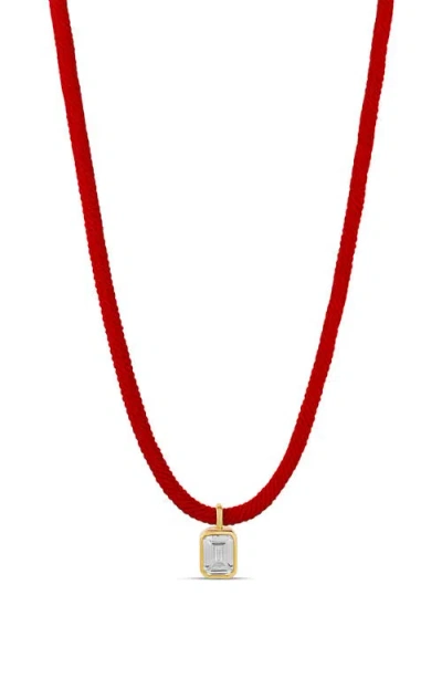 Shymi Emerald-cut Cubic Zirconia Pendant Necklace In Red