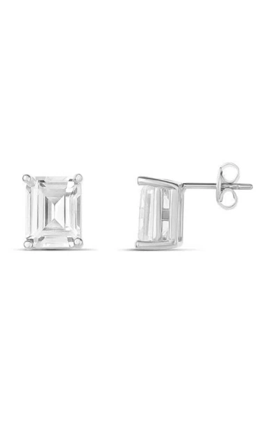 Shymi Emerald Cut Prong Set Stud Earrings In Green