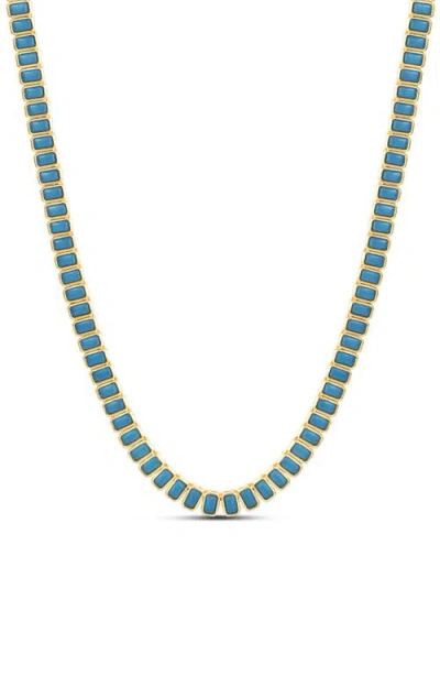 Shymi Emerald Cut Simulated Turquoise Tennis Necklace In Blue