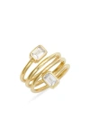 Shymi Emerald Cut Spiral Statement Ring In Gold/white