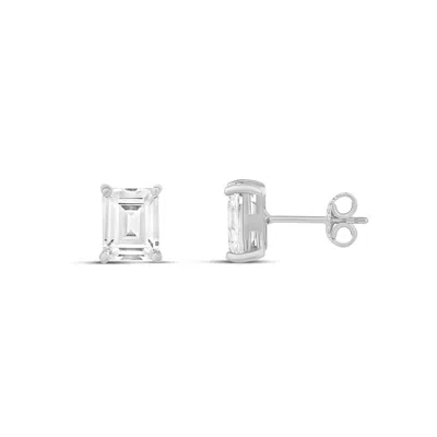 Shymi Emerald Prong Set Stud Earrings - .925 Sterling Silver, Rhodium Plated, Pink Cubic Zirconia, Day To  In Metallic