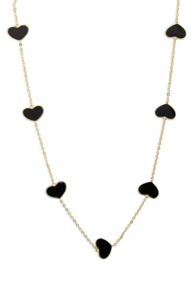 Shymi Enamel Heart Station Necklace In Gold/ Black