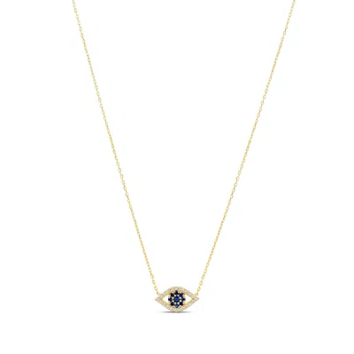 Shymi Evil Eye Cut Out Necklace - .925 Sterling Silver, 14k Gold-plated, Cubic Zirconia Detailing, Adjusta