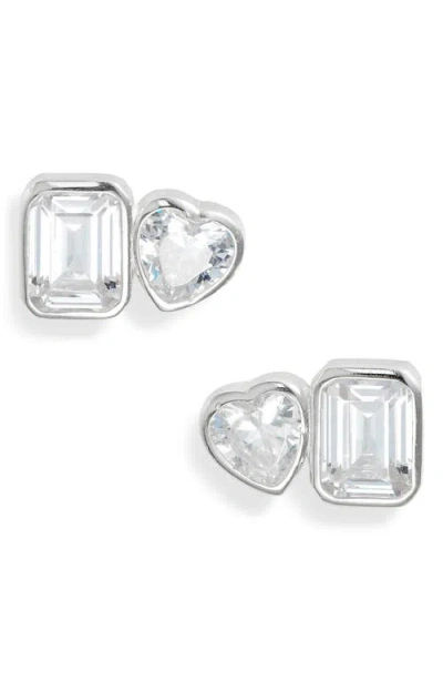 Shymi Fancy 2-stone Bezel Stud Earrings In Silver/white