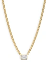 Shymi Fancy Bezel Pendant Necklace In Gold/white/emerald Cut