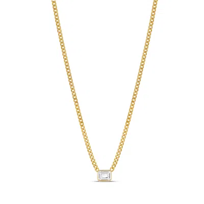 Shymi Fancy Bezel Pendant Necklace In Gold/white/emerald Cut