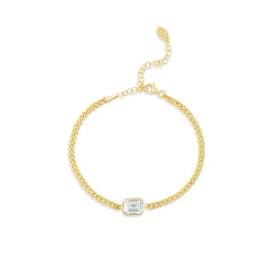 Shymi Fancy Shape On A Curb Chain Bracelet - .925 Sterling Silver, 14k Gold-plated, Cubic Zirconia, Size 6 In Pattern