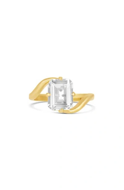 Shymi Floating Emerald Cut Cubic Zirconia Cocktail Ring In Gold