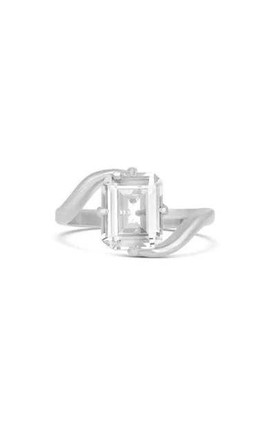 Shymi Floating Emerald Cut Cubic Zirconia Cocktail Ring In Silver