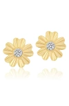 Shymi Fluted Flower Cubic Zirconia Stud Earrings In Gold