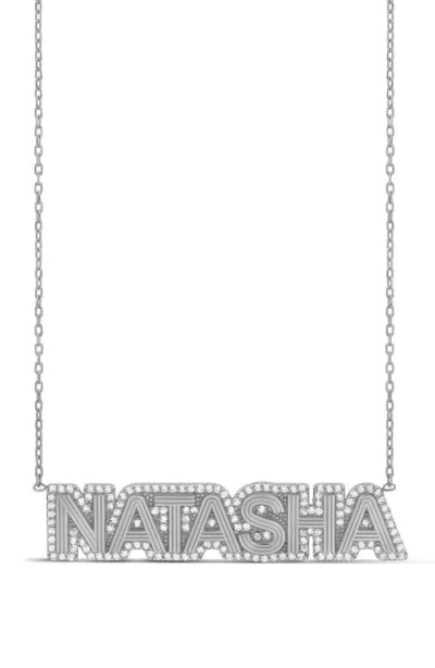 Shymi Fluted Pave Outline Name Necklace In Silver
