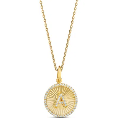 Shymi Fluted Round Initial Charm Necklace In Gold