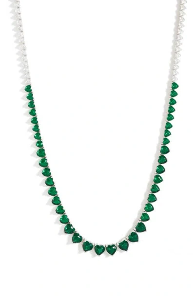 Shymi Graduated Heart Tennis Necklace In Silveralf Green/white