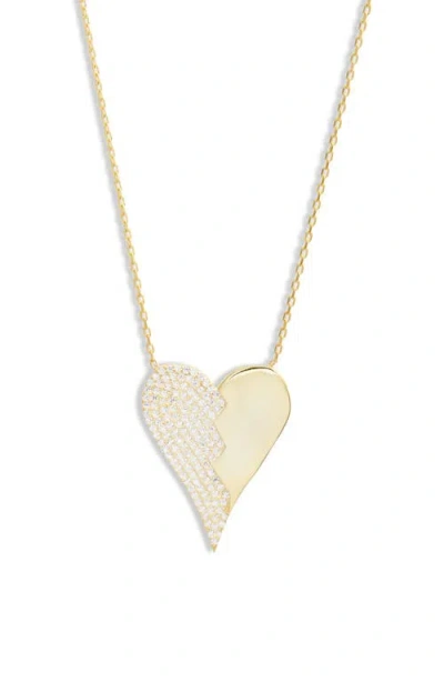 Shymi Half Pavé Heart Pendant Necklace In Gold