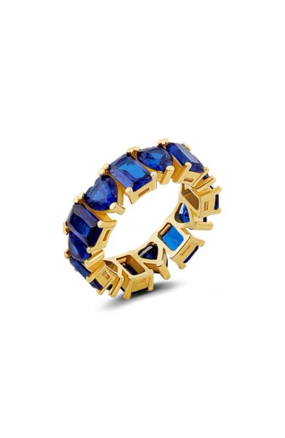 Shymi Heart & Emerald Cubic Zirconia Eternity Ring In Blue