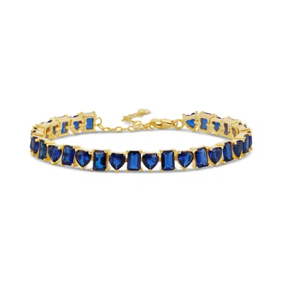 Shymi Heart And Emerald Shape Tennis Bracelet - .925 Sterling Silver, 14k Gold-plated, Rhodium Plated, Cub In Blue