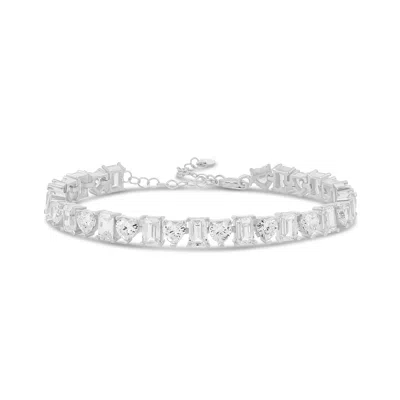 Shymi Heart And Emerald Shape Tennis Bracelet - .925 Sterling Silver, 14k Gold-plated, Rhodium Plated, Cub In Red