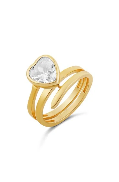 Shymi Heart Cut Cubic Zirconia Spiral Statement Ring In Gold