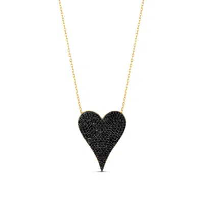 Shymi Women's Black / Gold Small Pave Heart - Black In Black/gold