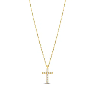 Shymi Mini Pavé Cross Pendant Necklace - .925 Sterling Silver, 14k Gold-plated, Cubic Zirconia Pavé Detail In Pink