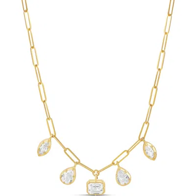 Shymi Mixed Shape Cubic Zirconia Paperclip Necklace In Neutral